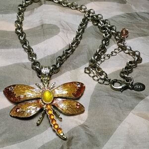 2028 Dragonfly Necklace Gold Tone